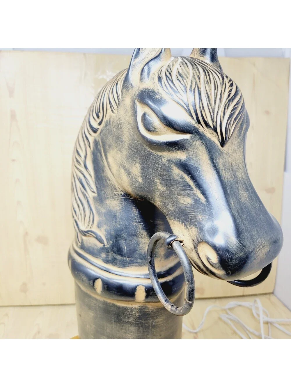 Vintage Frederick Cooper Horse Head Table Lamp Ceramic with Wooden Base NO SHADE